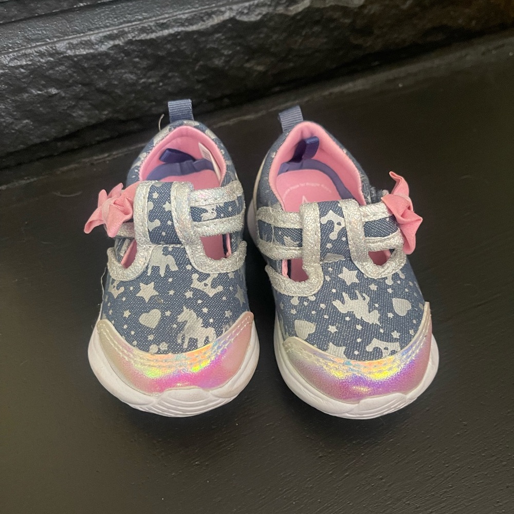 Athletic Works Girls Denim-Look Sneakers with Pink and Iridescent Accents